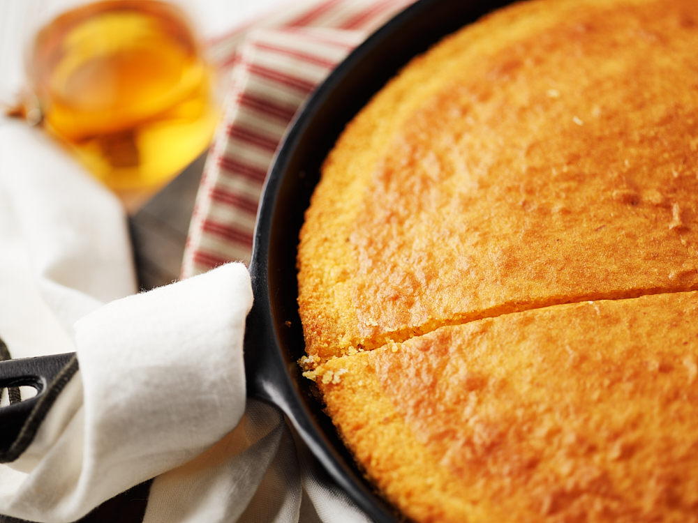 Gluten Free Corn bread in a cast iron skillet