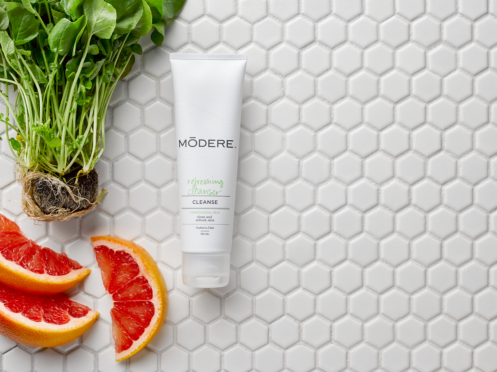 Modere skin care products with ingredients grapefruit and greens